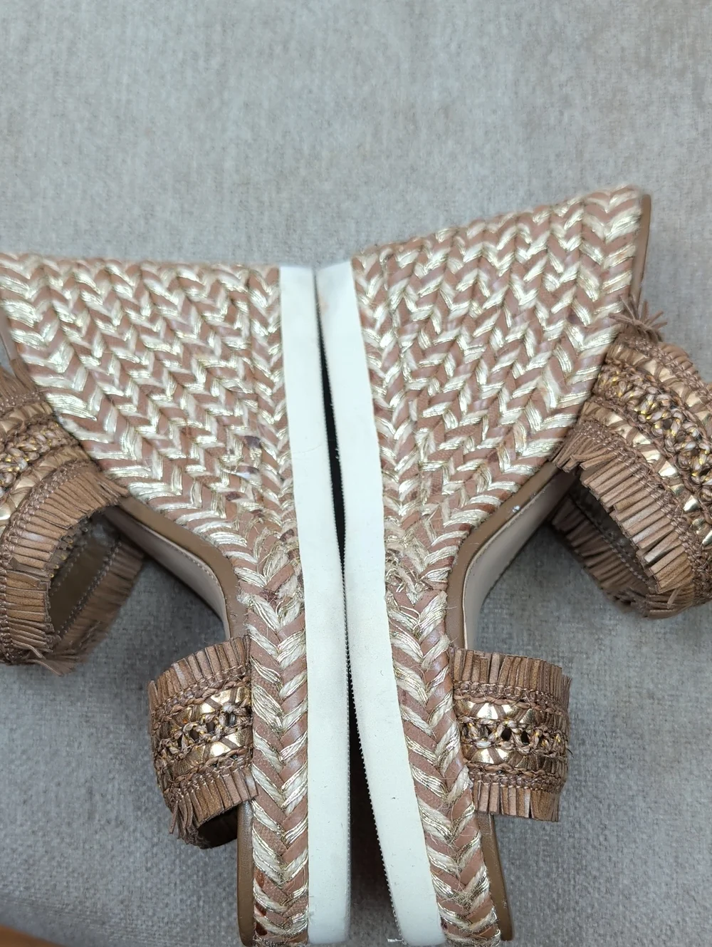 Vince Camuto Fringe Platform Wedge Sandals - Brown 7.5